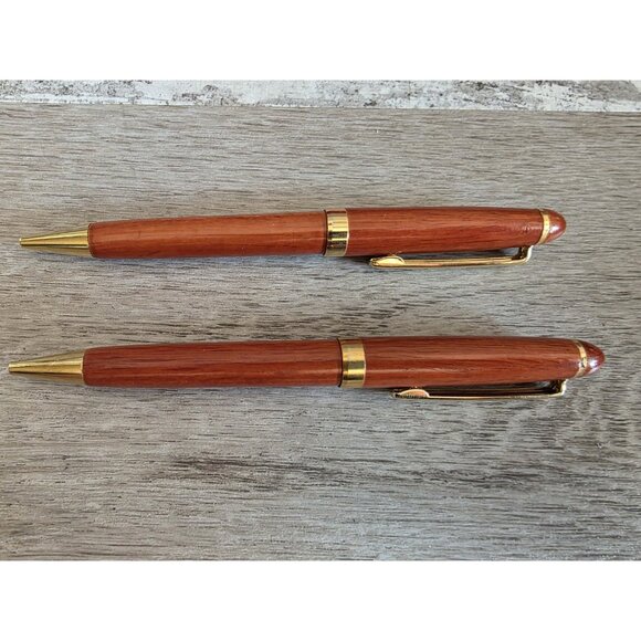Michael C. Fina Fifth Avenue Wood Two Ballpoint Pen Set In Wood Box Retired b205 - Picture 5 of 9